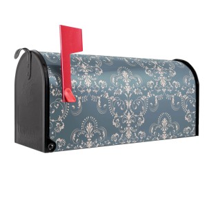 Banjado US Briefkasten Schwarz mit Royal Creme Blau Motiv, Stahl, mit roter Fahne.