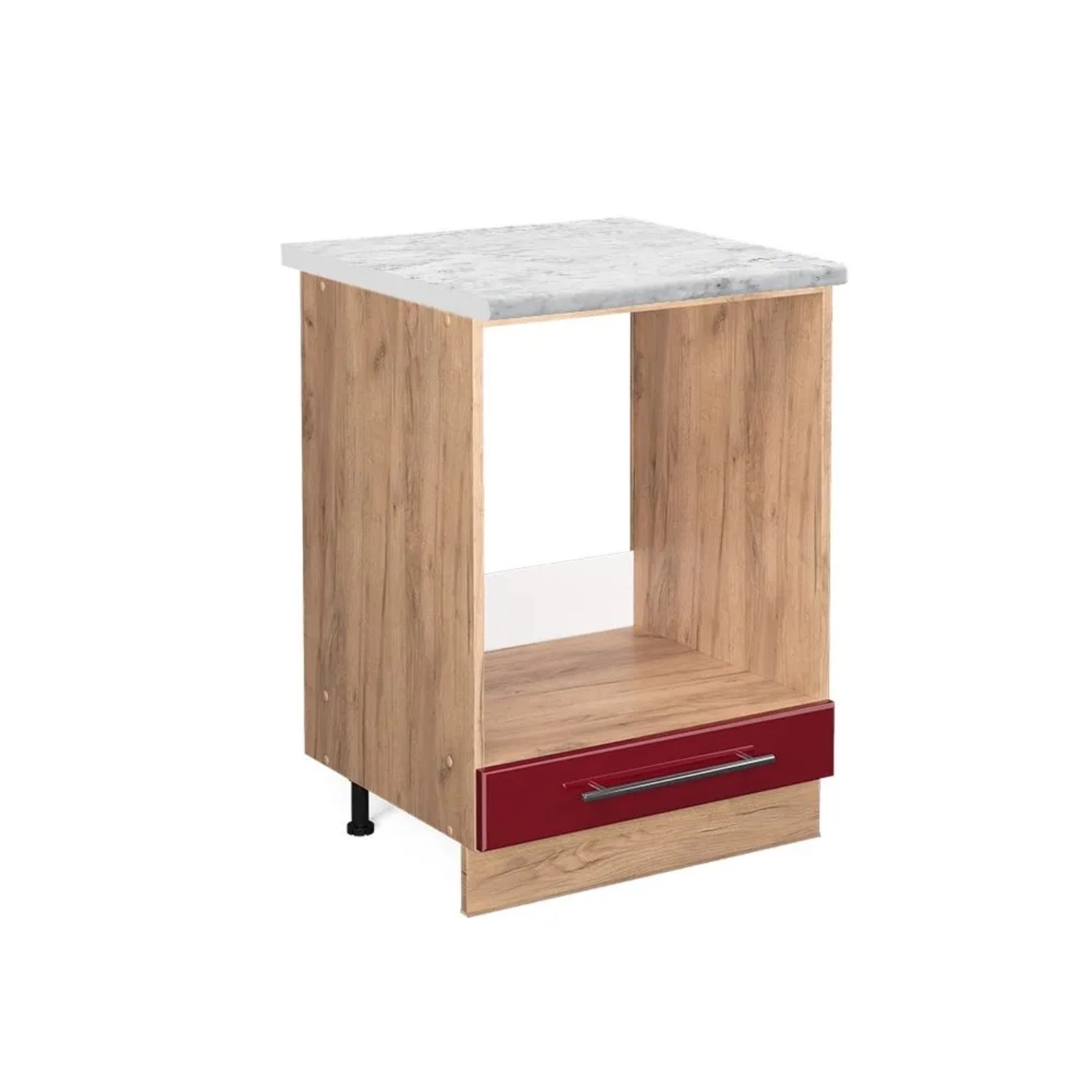 Vicco Herdumbauschrank Fame-Line Bordeaux Hochglanz Goldkraft Eiche 60 cm AP Marmor