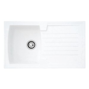 Respekta Einbauspüle Mineralite Boston, 86x50 cm, Weiß, mit Abtropffläche.