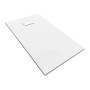 Weiße rechteckige Duschwanne VIDAR 140x90 aus Verbundwerkstoff, Steinoptik, Ablauf. Rutschhemmend.