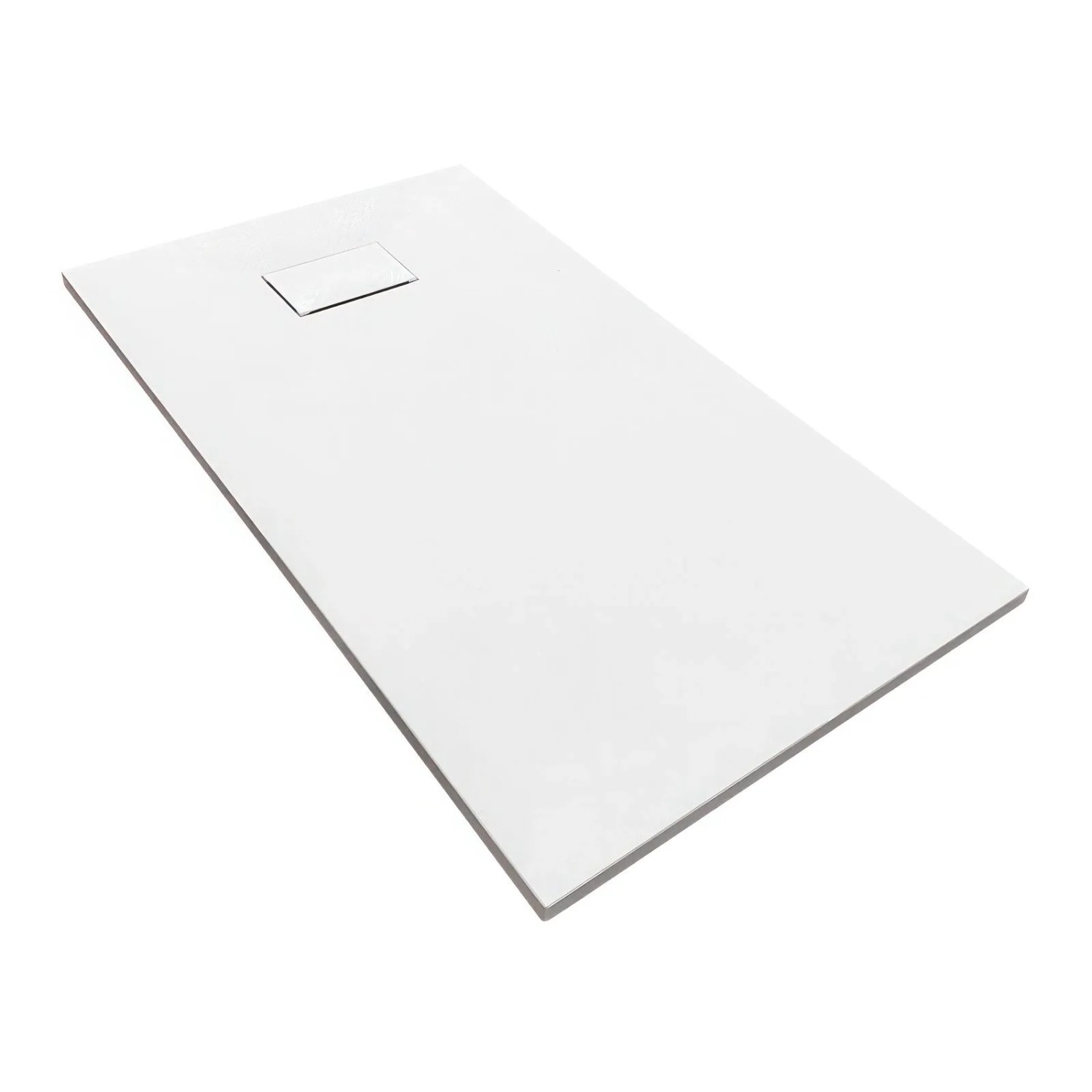 Weiße rechteckige Duschwanne VIDAR 140x90 aus Verbundwerkstoff, Steinoptik, Ablauf. Rutschhemmend.