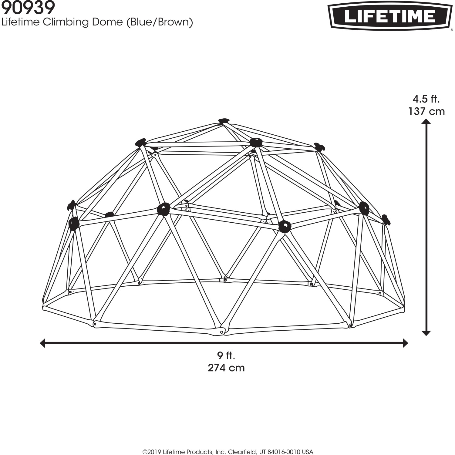 Abbildung des Lifetime Klettergerüst Geodome, 274x137cm, ideal für Spielplätze und Gärten.