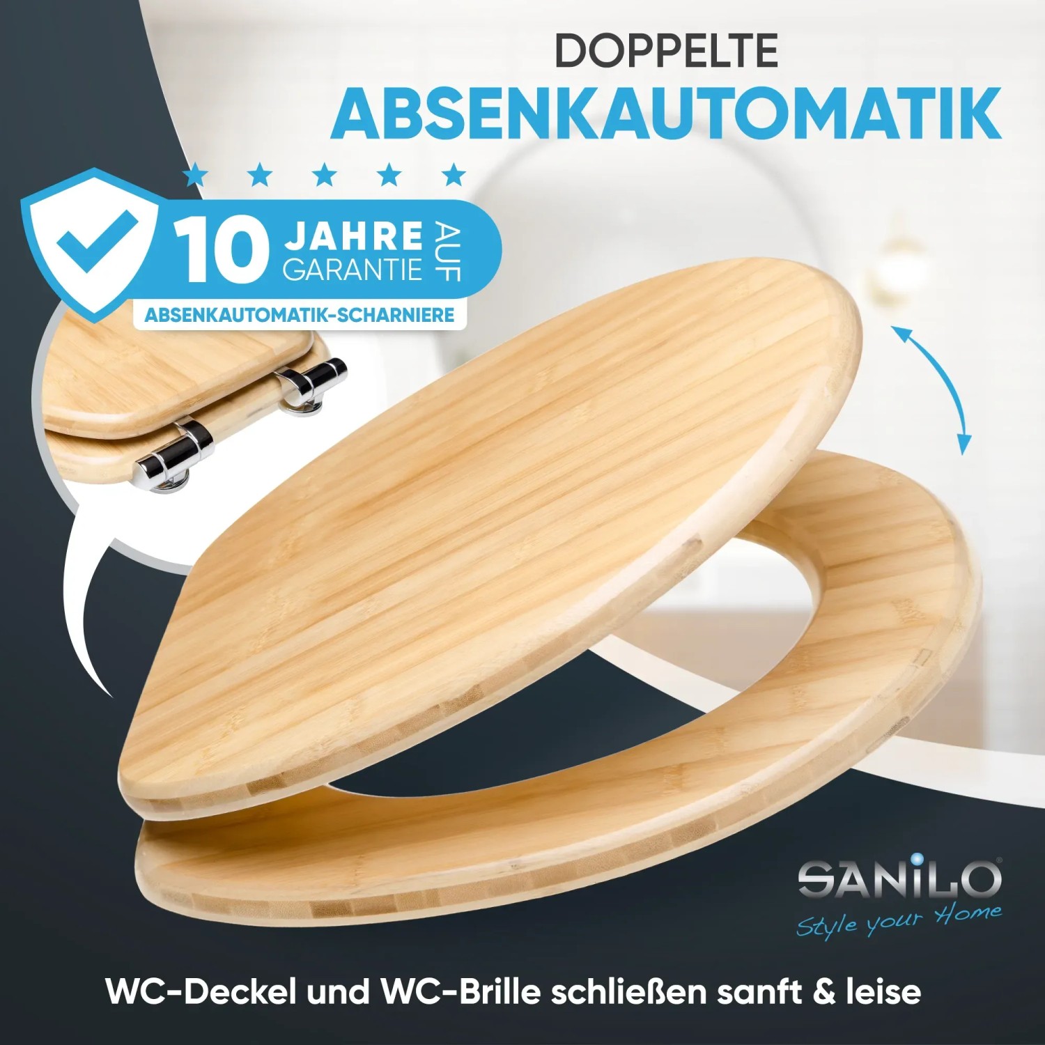 Sanilo WC Sitz mit Absenkautomatik Bambus, Hochwertiger und Stabiler