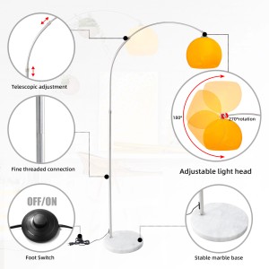CCLIFE LED E27 Stehlampe Stehleuchte Bogenlampe Höhenverstellbar 145-220cm Orange
