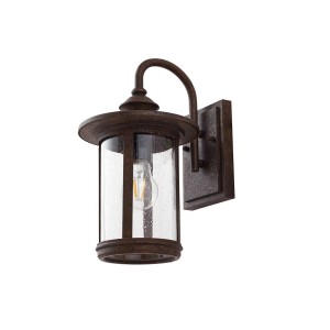 Retro braune Außenwandleuchte Zayn im Antik-Look. Laterne aus Aluminium mit klarem Glas.