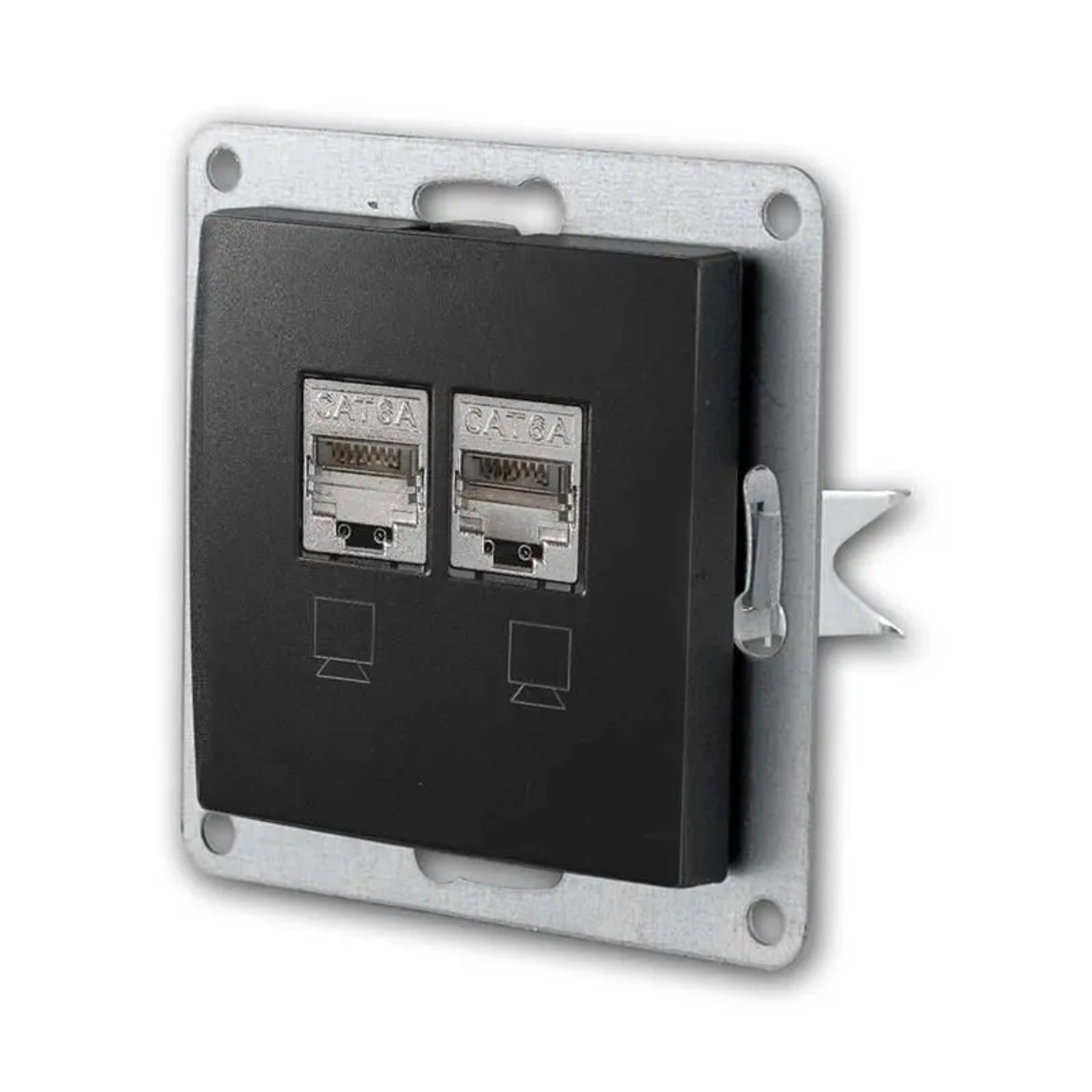 McPower FLAIR 2-Fach Netzwerk Dose CAT6A Schwarz ohne Rahmen