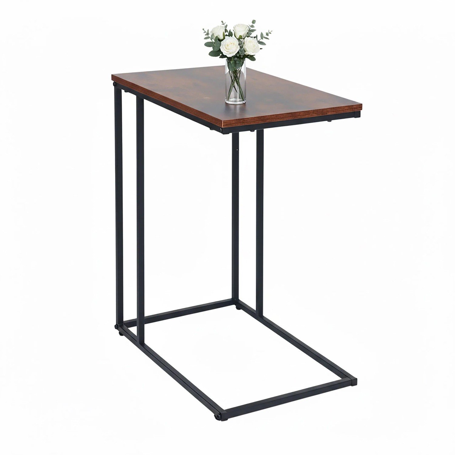 Relaxdays Beistelltisch C-Form MDF Eisen Schwarz Zum Unterschieben 64 cm x 50 cm x 35 cm 3,6 kg