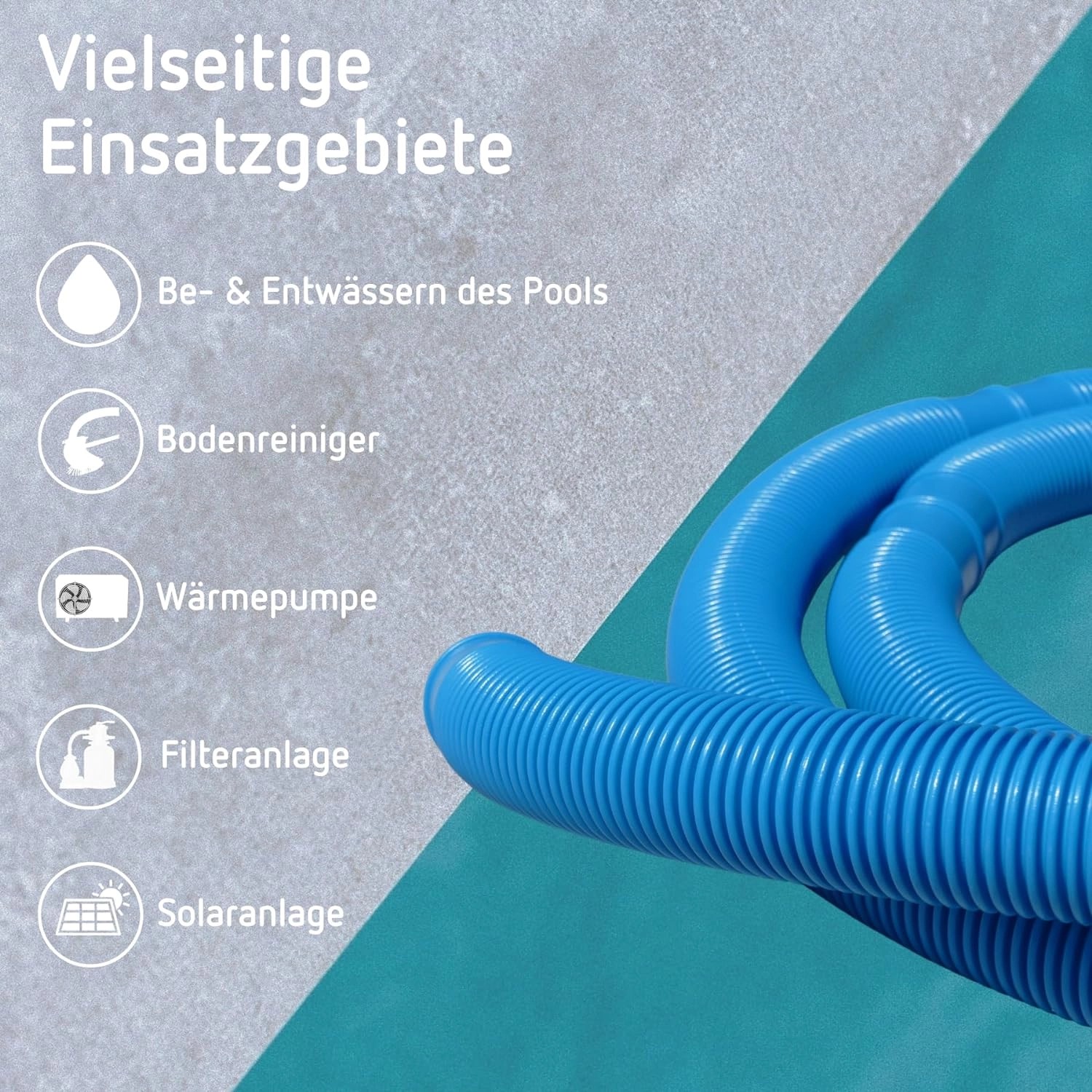 Blauer poolomio Poolschlauch 32mm, flexibel und UV-beständig, für Poolreinigung und Filteranschluss.