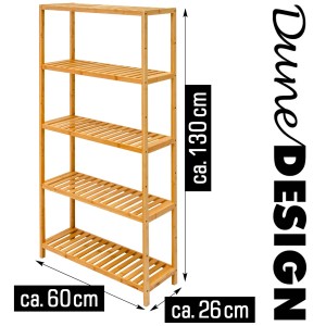 DuneDesign Bambus Regal mit 5 Ablagen, 130x60x26 cm, für Bad und Wohnraum.