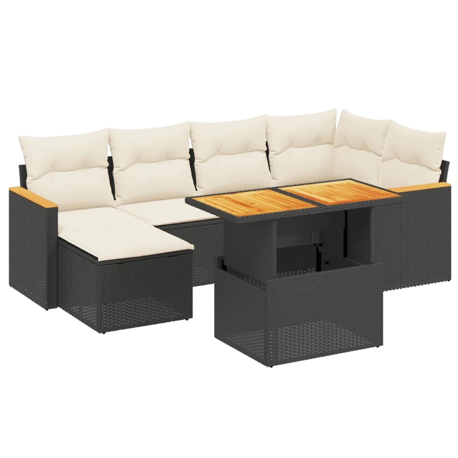 vidaXL 7-Tlg Garten-Sofagarnitur mit Kissen Schwarz Poly Rattan 3273177 günstig online kaufen