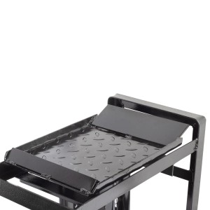 STAHLWERK Hydraulische Auffahrrampe GTH-14 ST, 5t Tragkraft, Detailansicht der geriffelten Stahl-Oberfläche.