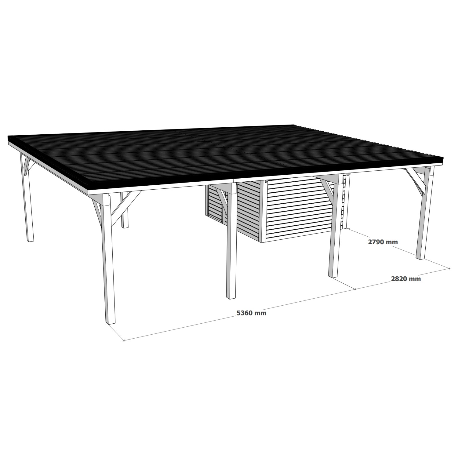 Holzbrüder Doppelcarport Ralf mit Geräteraum, naturbelassen, Dornengrün Dach, Maße siehe Zeichnung.