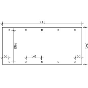 Skizze des Skan Holz Carport Spreewald mit Maßangaben (345x741cm) für Planung.