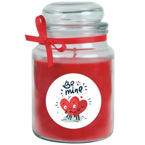 HS Candle Duftkerze Valentinstag 'Be Mine' im Glas, rote Stumpenkerze mit Schleife, 110h Brenndauer.