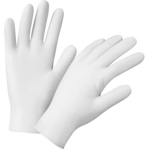 Weiße, latexfreie Einmalhandschuhe, Größe L, 50 Stück Packung für Haushalt und Gewerbe.