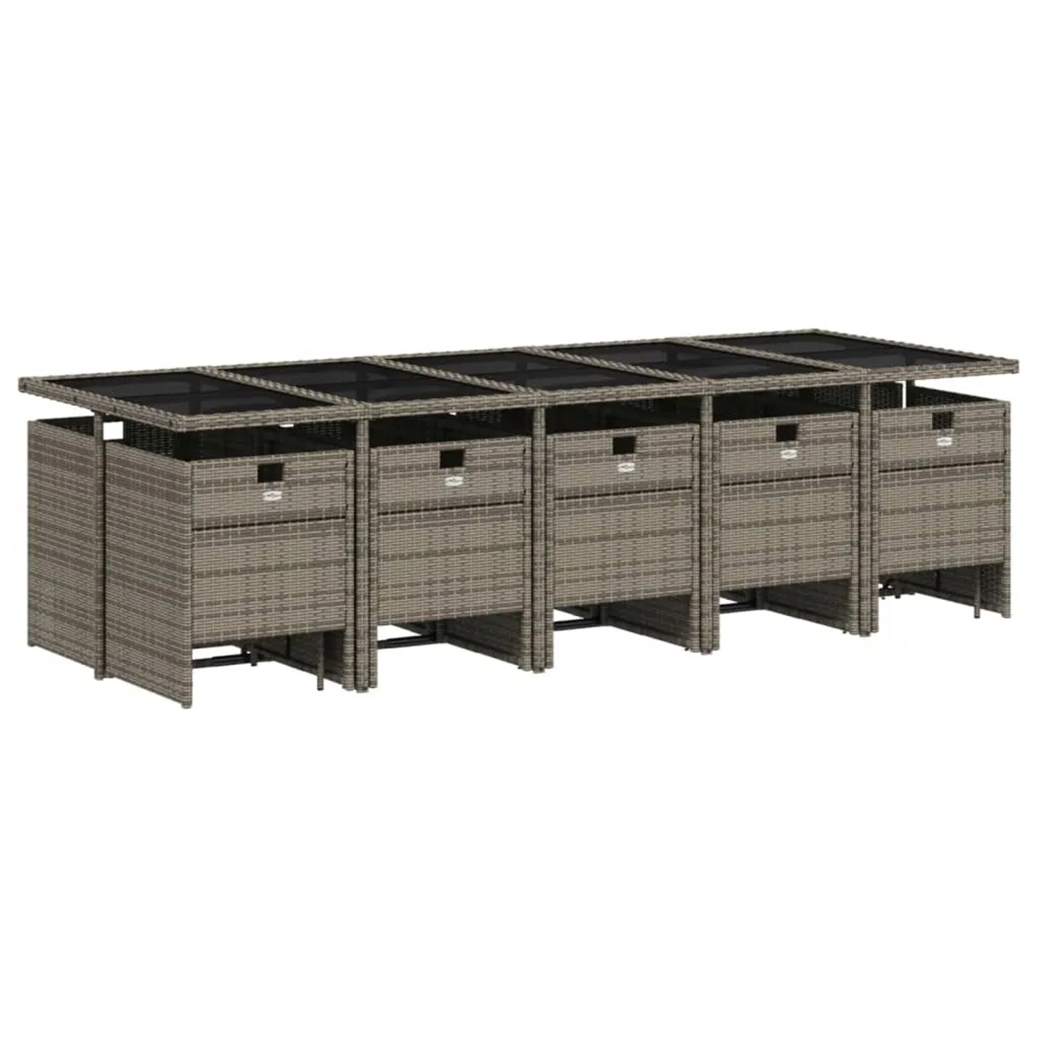 vidaXL Garten-Essgruppe, 15-teilig, grau Poly Rattan mit Glasplatte und Stühlen. Ideal für Garten und Terrasse.