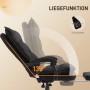 Schwarzer Vinsetto Bürostuhl mit Massagefunktion, Rückenlehne auf 135° geneigt, mit ausziehbarer Fußstütze.