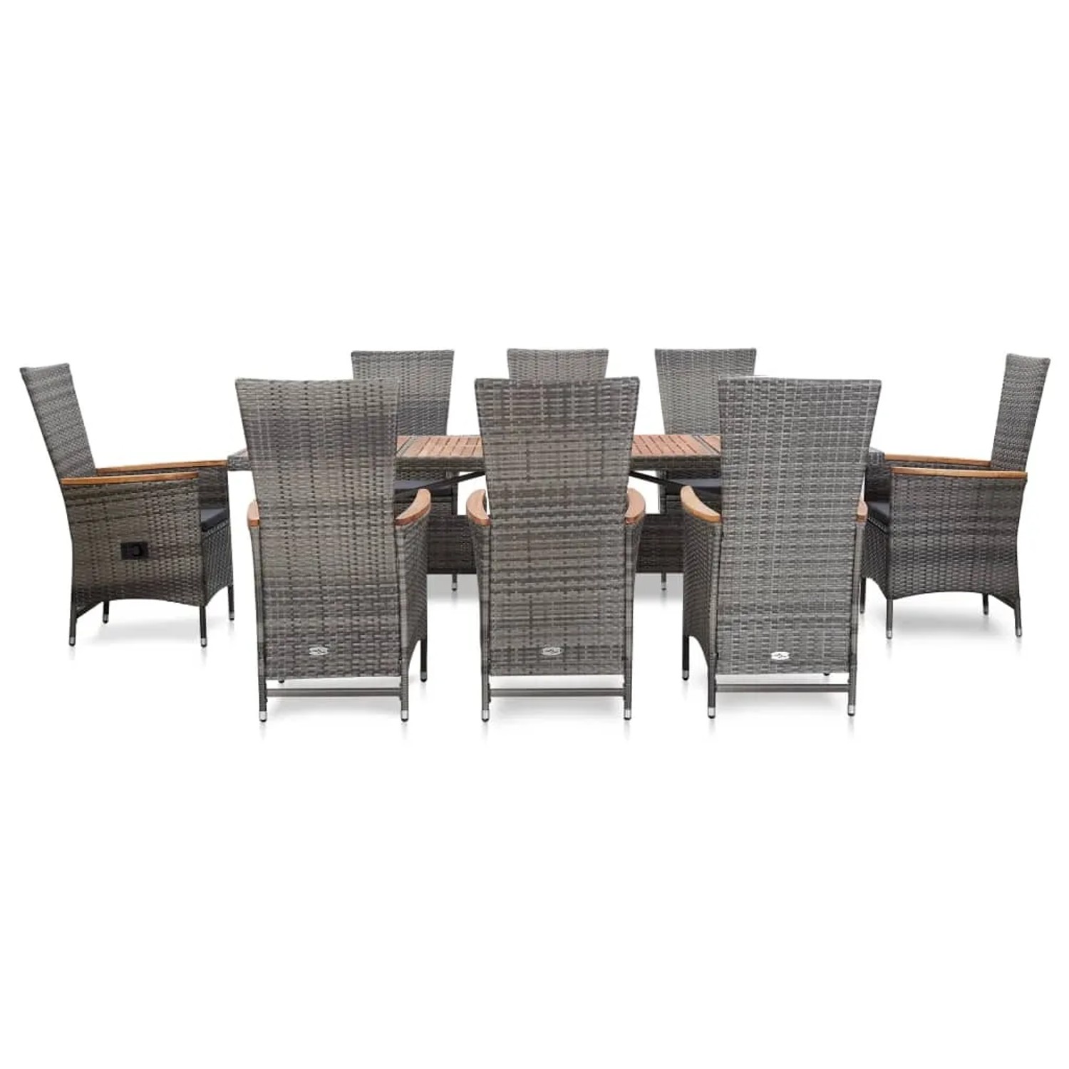vidaXL 9-tlg Garten-Essgruppe mit Auflagen Poly Rattan Grau Modell 7