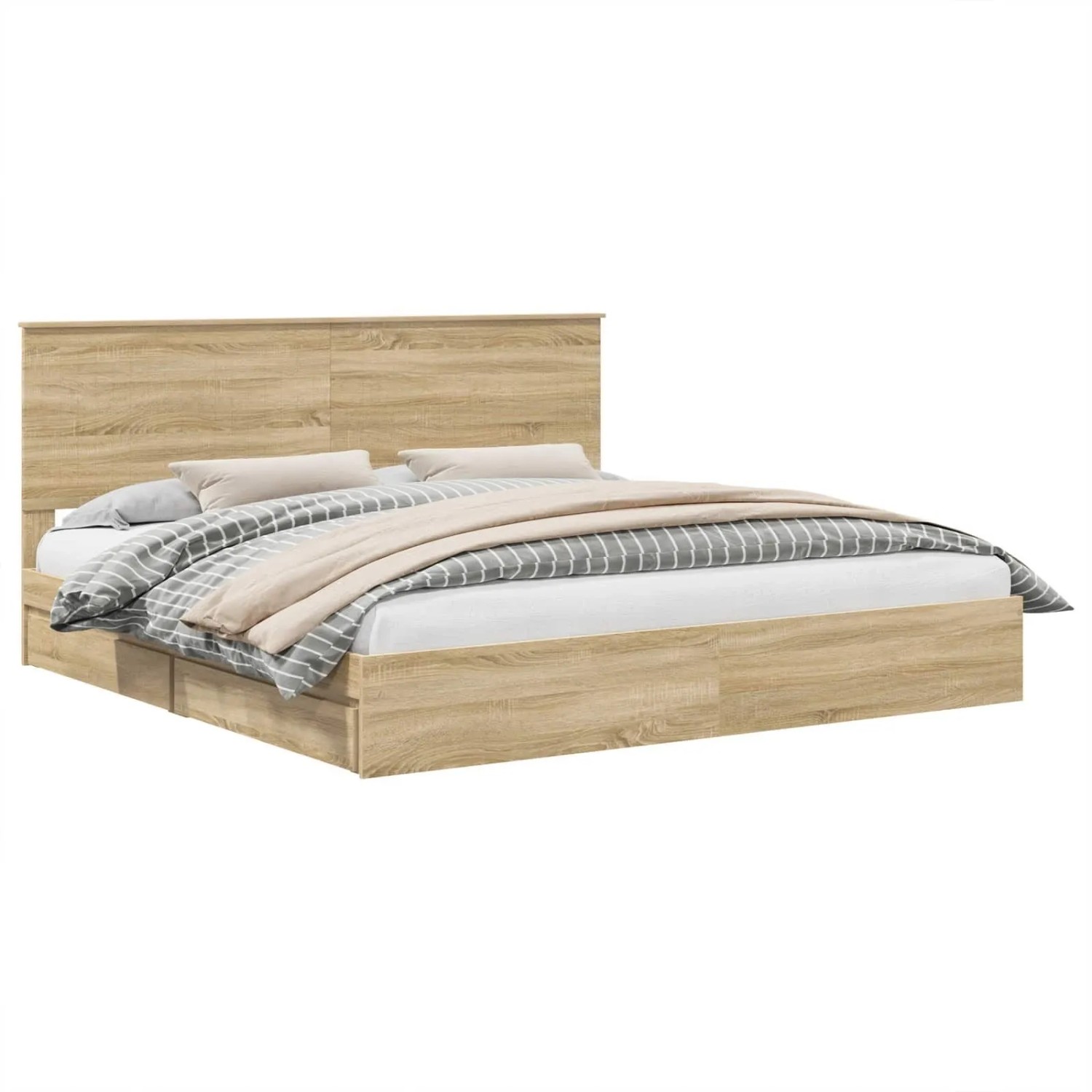 vidaXL Stauraumbett Sonoma-Eiche 200 x 200 cm Holzwerkstoff 3411175 günstig online kaufen