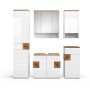 Vicco Badmöbel-Set Eden, 5-teilig, Weiß Hochglanz/Artisan-Eiche, mit Spiegelschrank, Waschbeckenunterschrank und Hochschränken.