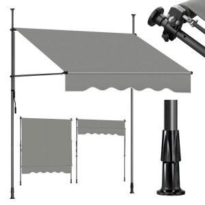 Sekey Klemmmarkise für Balkon mit Kurbel ohne Bohren Sonnenschutz UV-beständig Balkonmarkise 250 x 130 cm Hellgrau