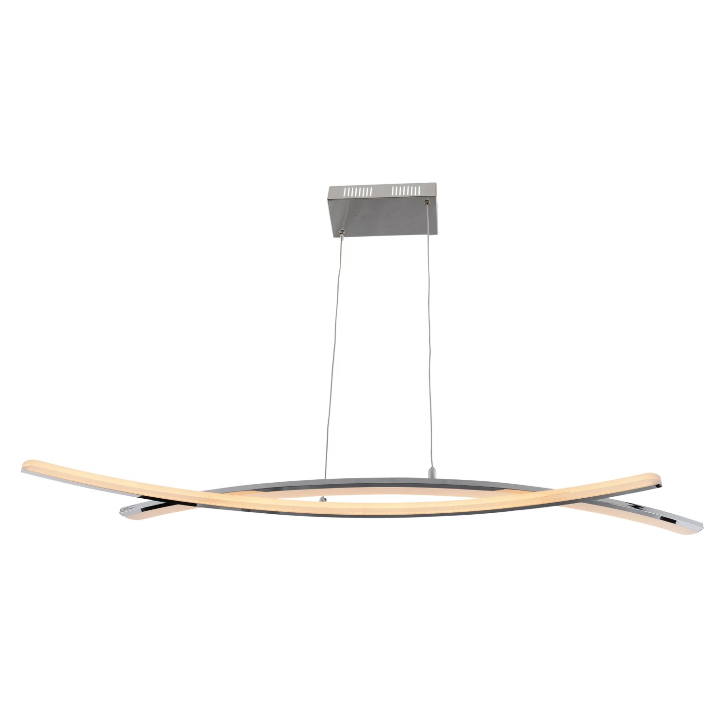 Moderne LED-Pendelleuchte Theo in Chrom, dimmbar und mit warmweißem Licht.
