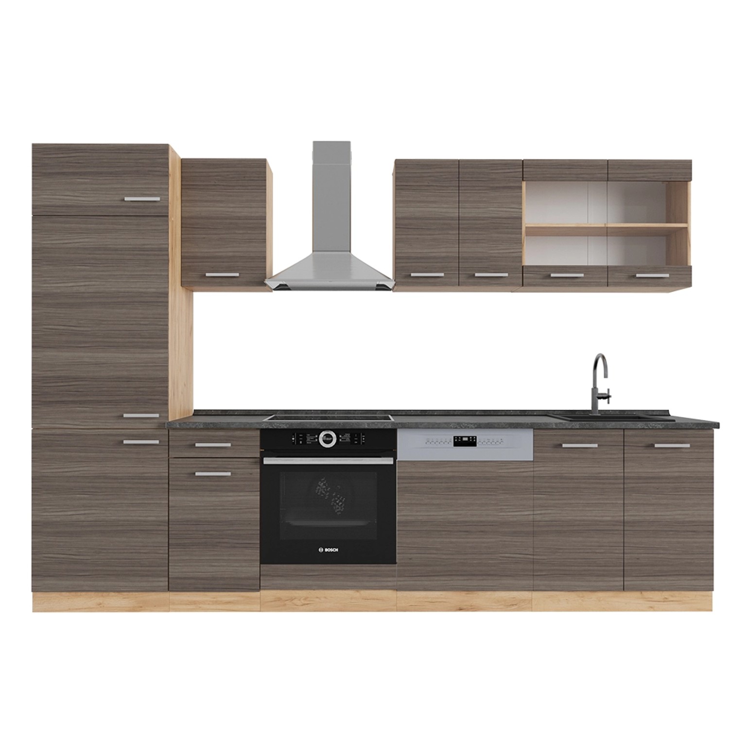 Vicco R-Line Küchenzeile Edelgrau/Goldkraft Eiche 300 cm AP Anthrazit günstig online kaufen