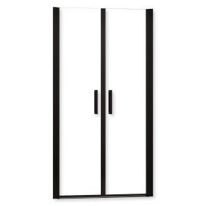 Schwarze AICA Doppeltür Duschabtrennung 90x200cm mit Klarglas und Griffen.