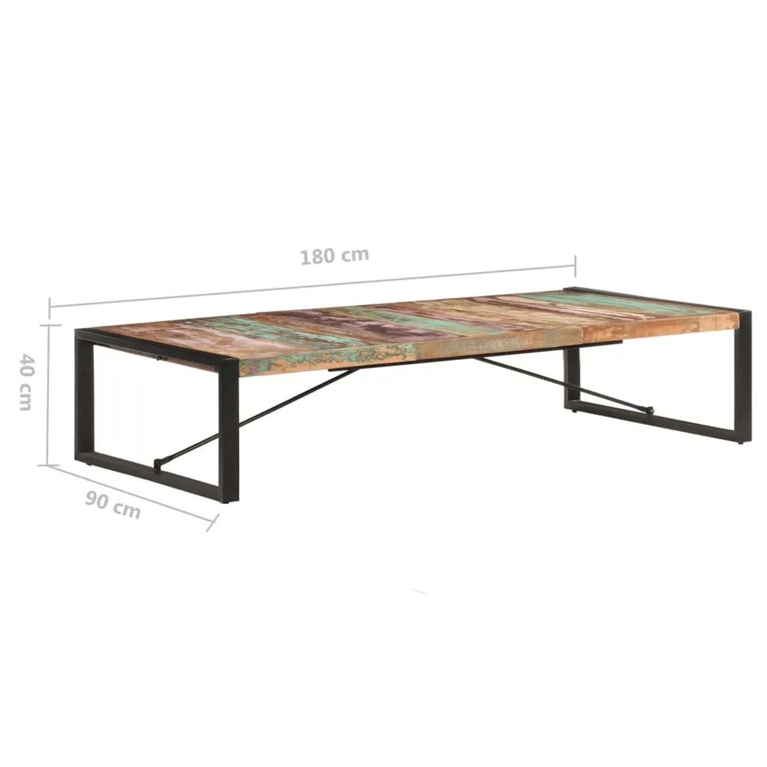 vidaXL Couchtisch (180x90x40 cm) aus Altholz massiv mit Stahlgestell.