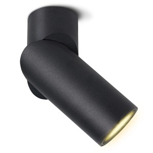 Schwenkbarer, schwarzer SSC-LUXon TOBI-L Aufbauspot mit LED GU10 5W und drei Lichtfarben.
