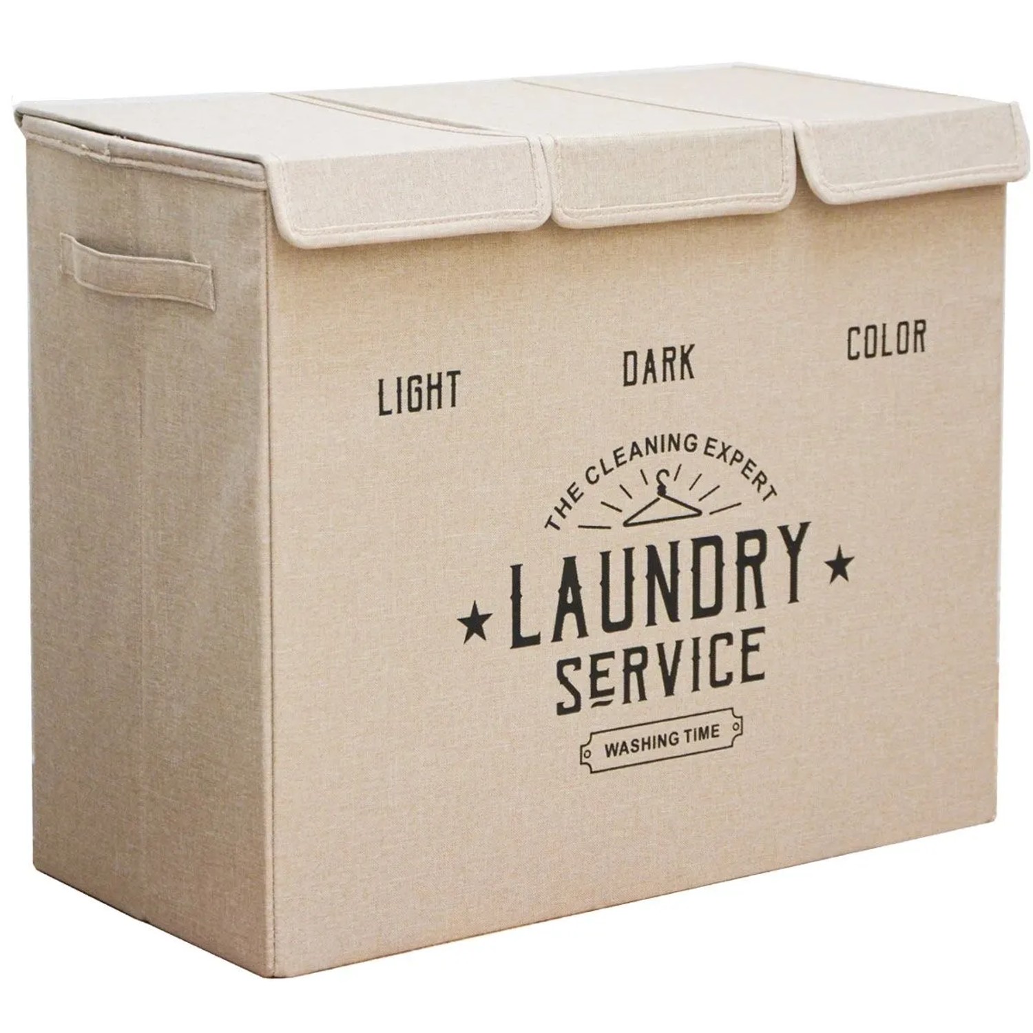 DuneDesign Wäschekorb 84 Liter mit Deckel und 3 Fächern in Beige