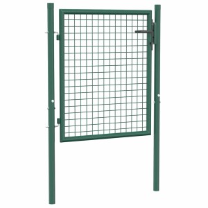 Grünes vidaXL Zauntor aus pulverbeschichtetem Stahl, 100x75 cm, mit Gitterfüllung und Pfosten. Ideal für Garten.