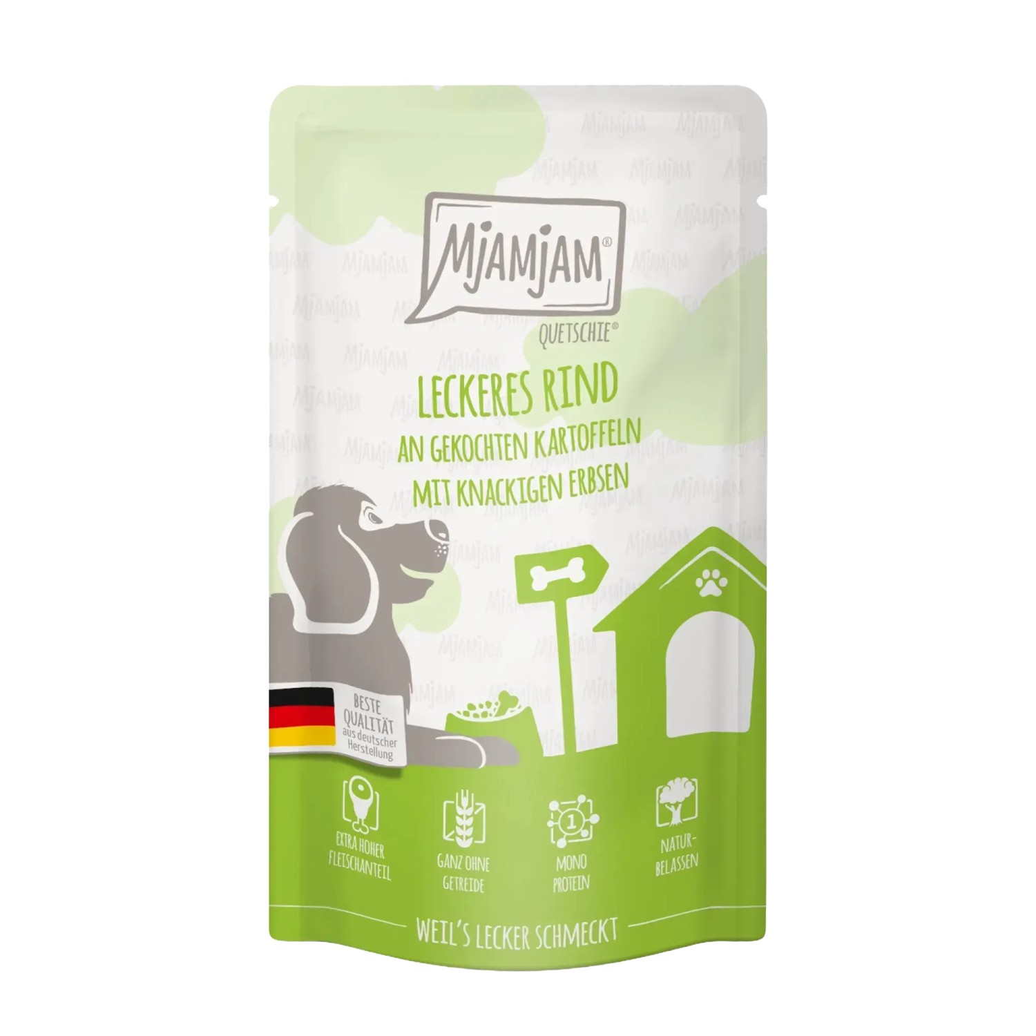 Mjamjam Hunde-Nassfutter Quetschie Rind & Kartoffeln mit Erbsen 125 g