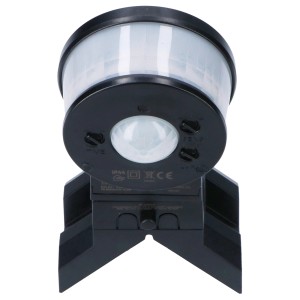 Schwarzer LED Bewegungsmelder 3in1 mit Wand-, Decken- und Eckhalterung, IP44.