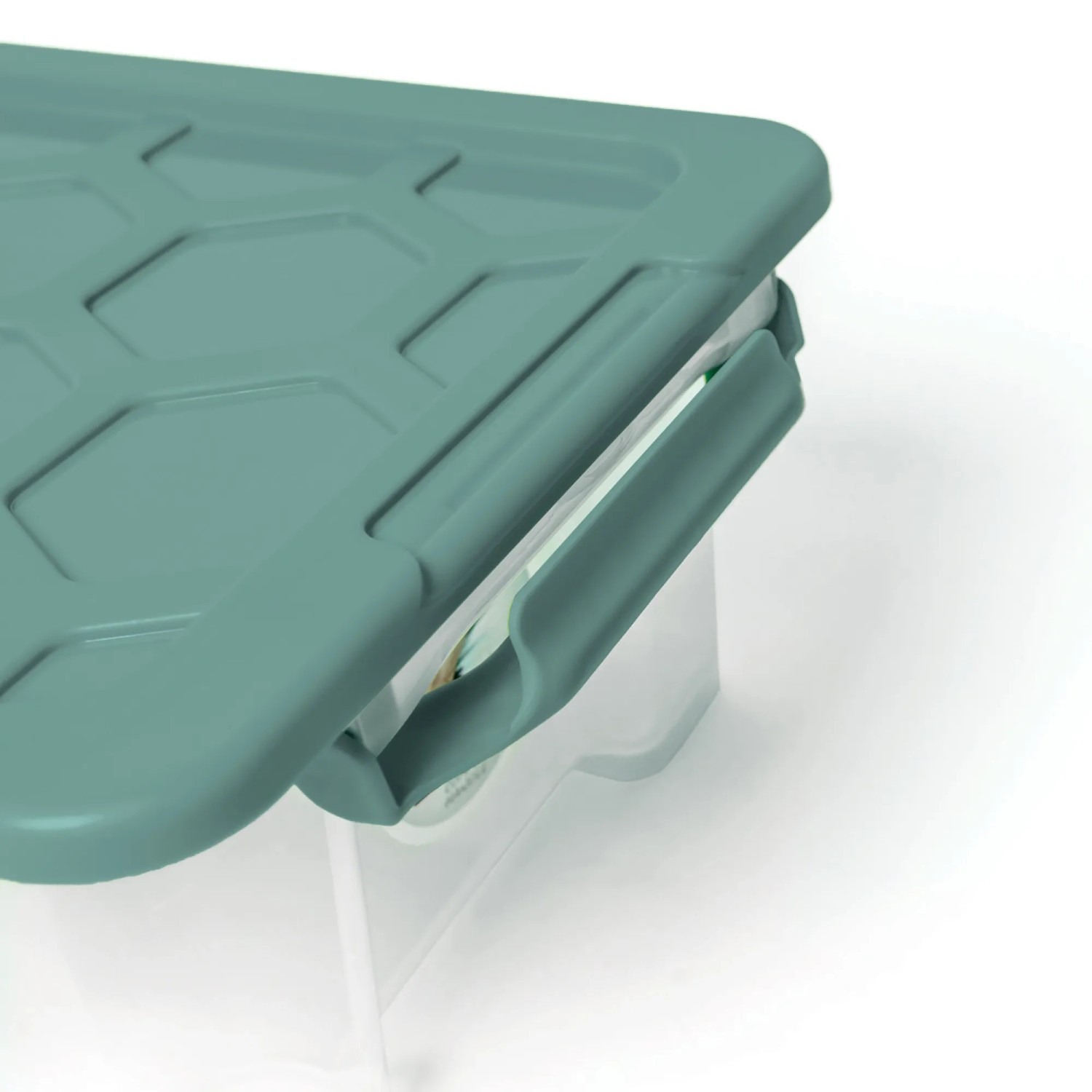 Detailaufnahme: Rotho Box Evo Safe 11 l in Mistletoe Green, Aufbewahrungsbox mit Deckel und Griff.