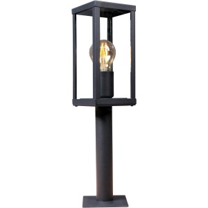 Schwarze Eco-Light Wegeleuchte Karo mit Holzoptik, eckige Sockelleuchte.