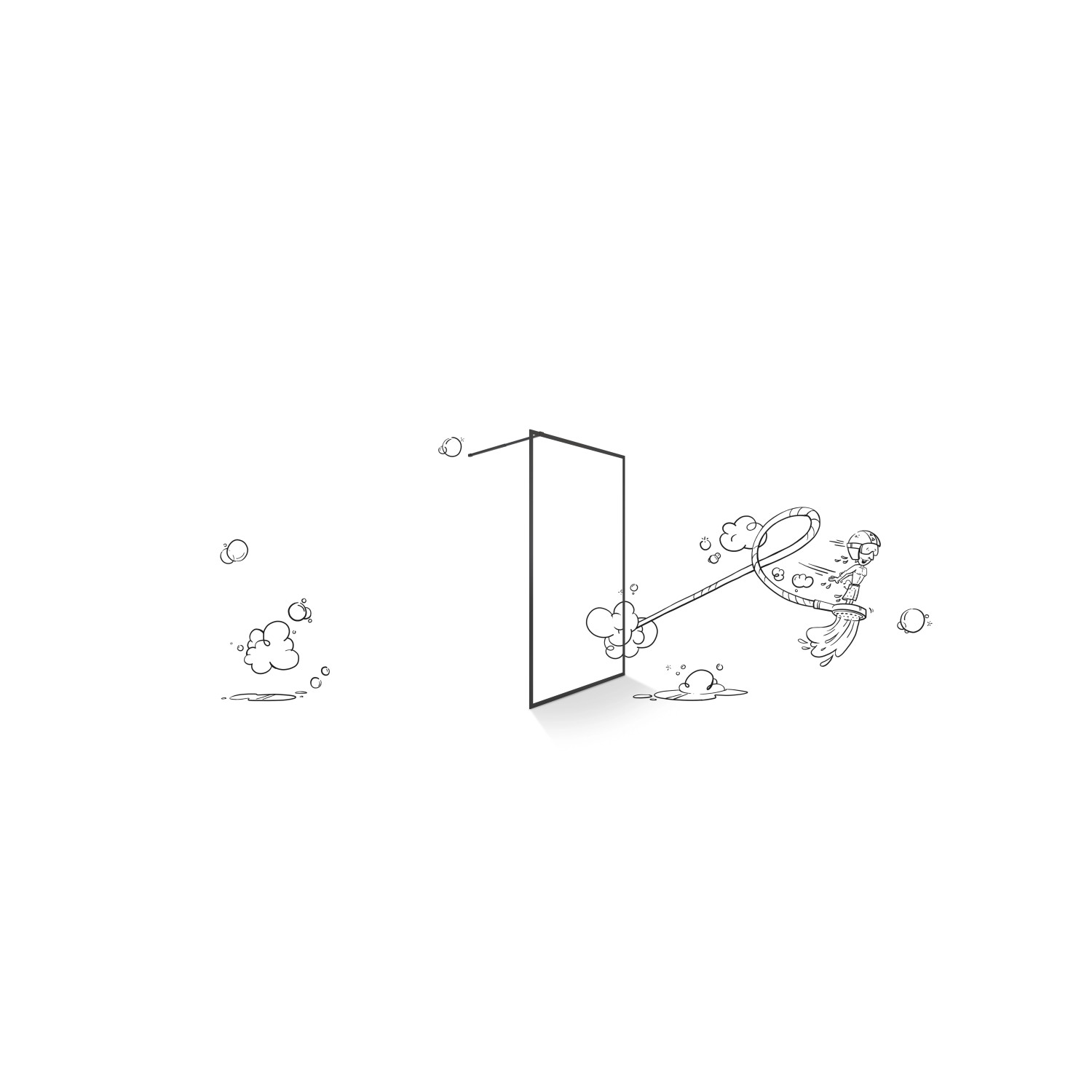 Illustration einer schwarzen Walk-In Duschabtrennung 120x195 cm mit Dampf.