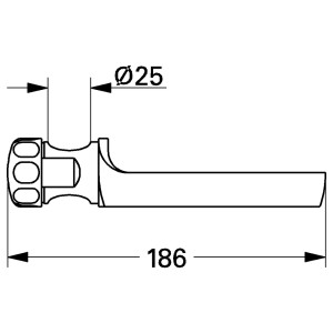 Technische Zeichnung: Grohe Relexa Seifenschale mit Maßen (186 mm Länge, 25 mm Durchmesser).
