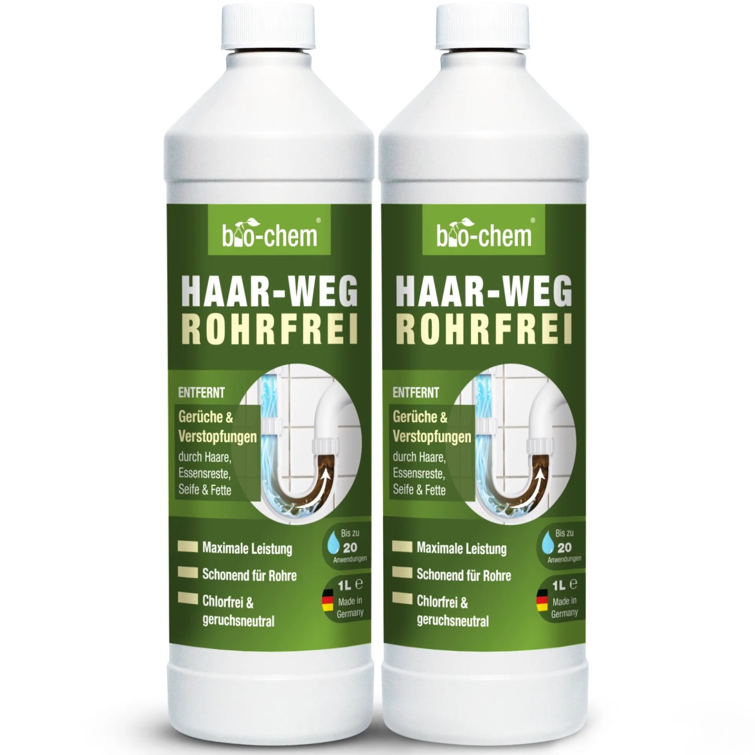 bio-chem Rohrreiniger Haar-Weg Abflussfrei gegen Verstopfungen & Haare 2x 1,