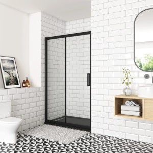 AICA 140x195cm Duschabtrennung Schiebetür Duschkabine Duschwand Dusche 8mm NANO GLAS Schwarz
