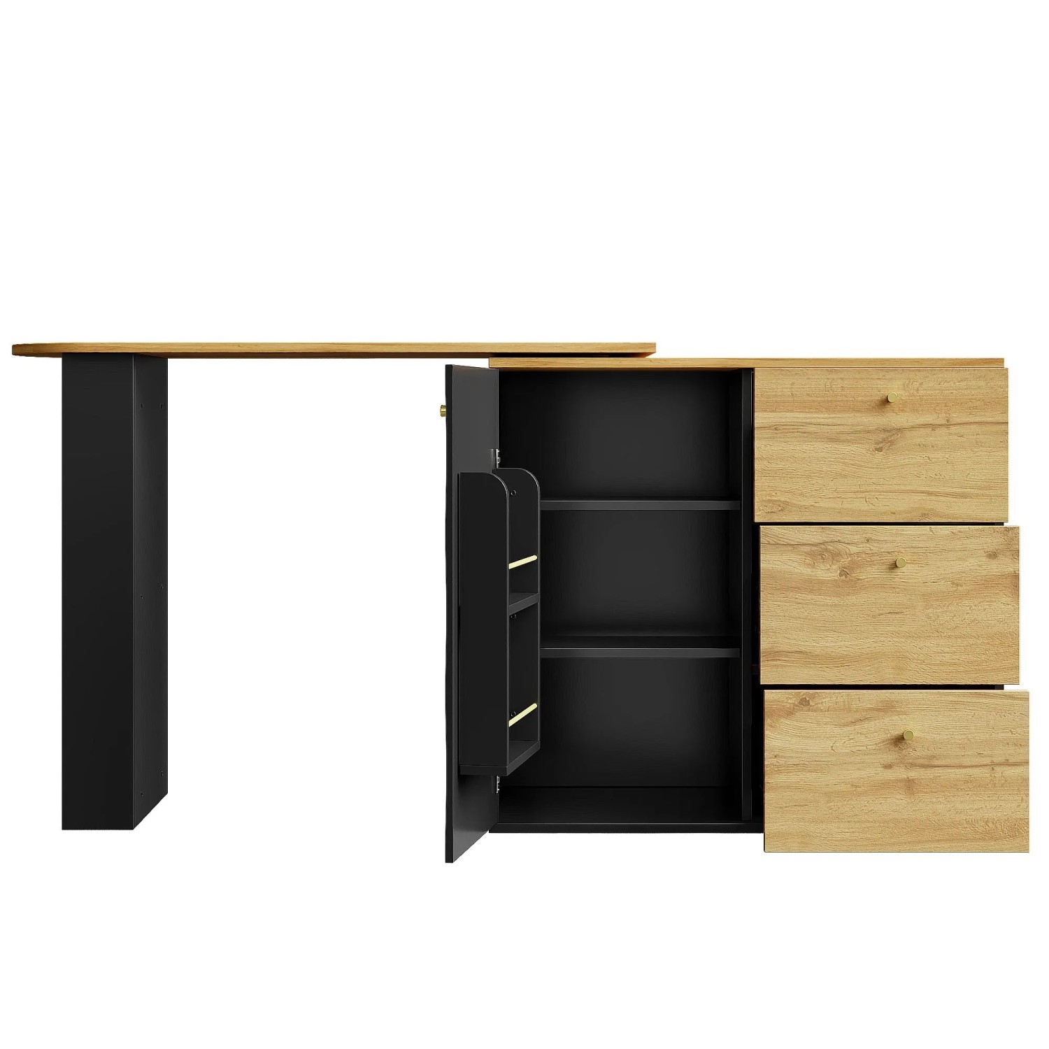 okwish Bartisch mit Ausziehfunktion Drehbar Stauraum 138-204x39x104cm Schwarz Natur