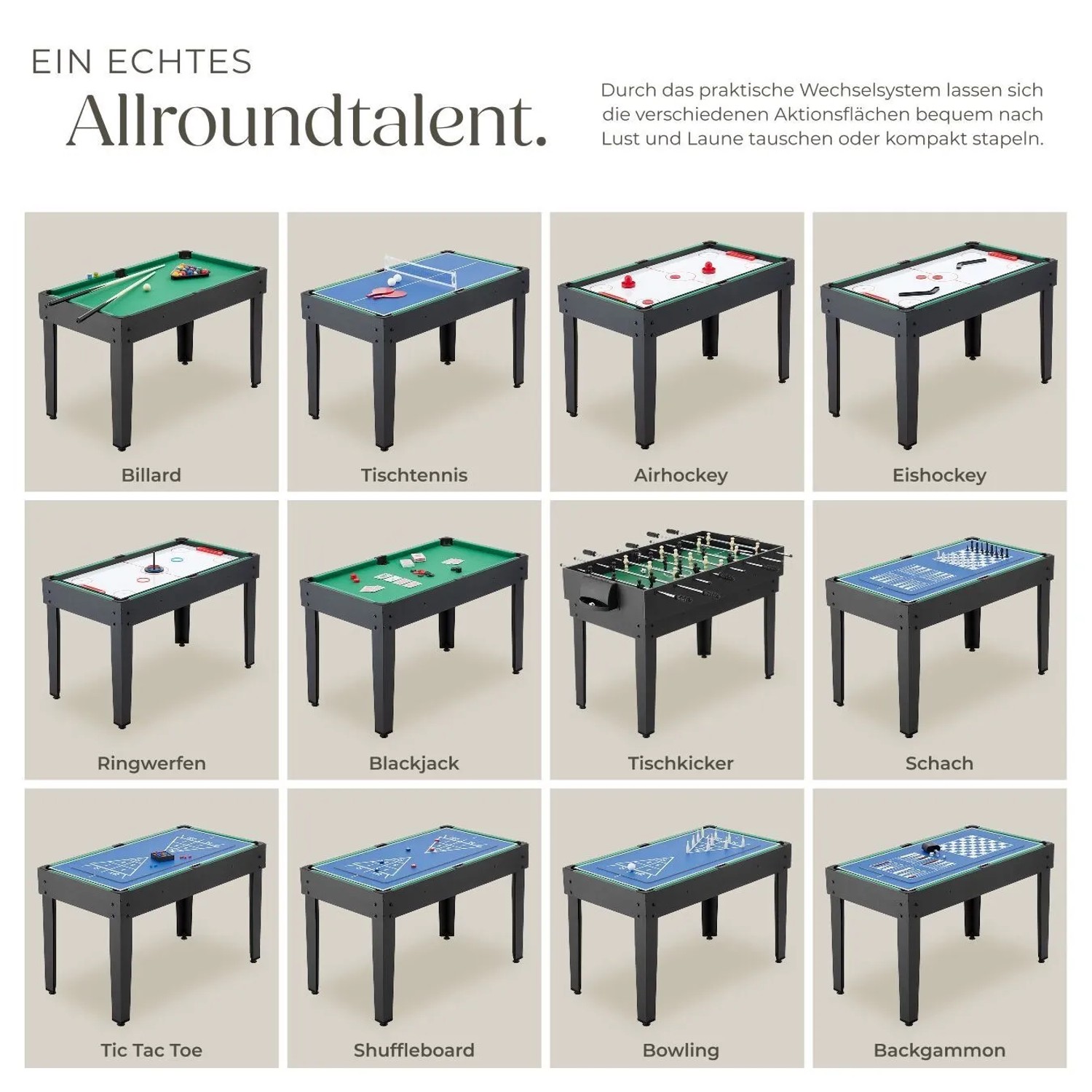 Tectake Multifunktions-Spieltisch Sirgamealot mit 15 Spielvarianten und Zubehör.