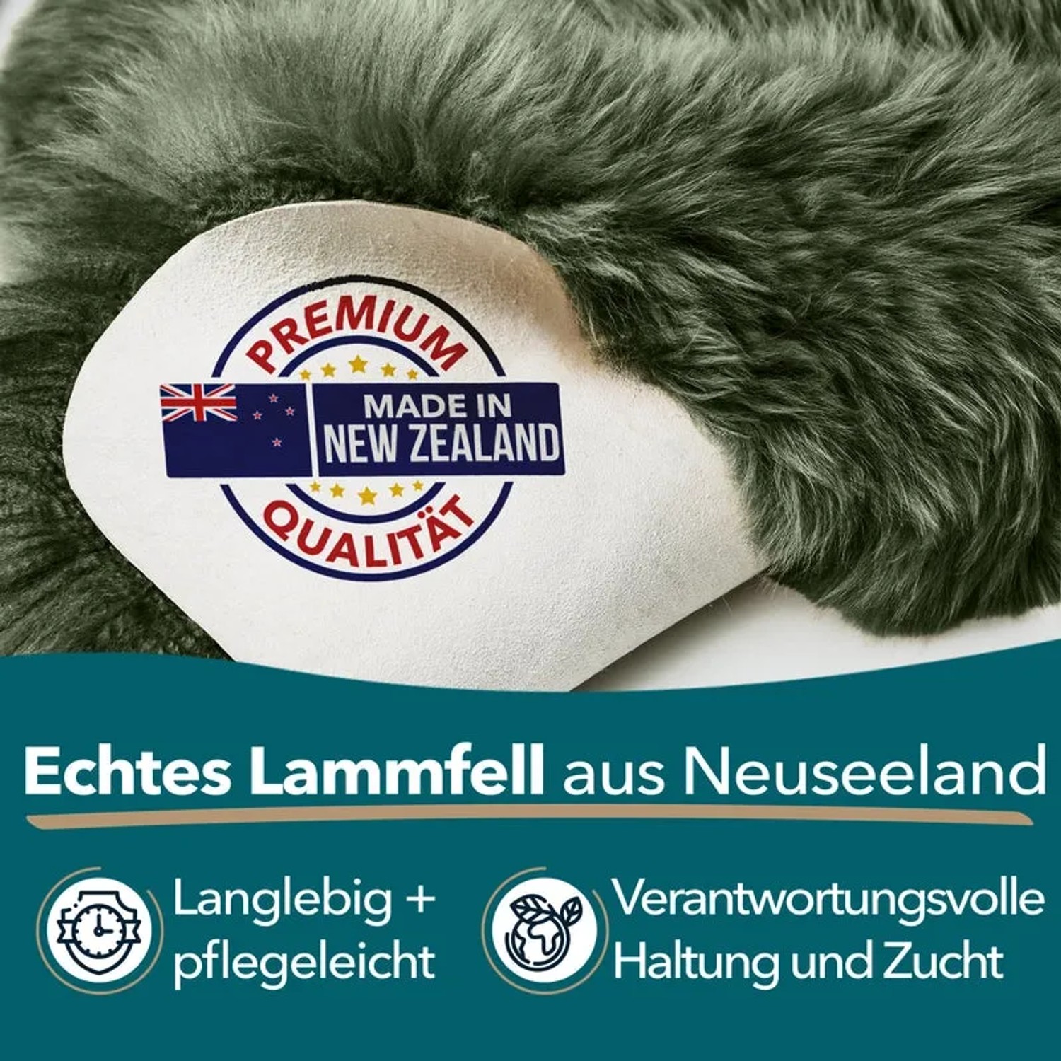 KARAT Schaffell Audrey in Thyme: Premium Lammfell, natürlich und vielseitig einsetzbar.