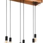 Moderne Eglo Hängeleuchte Wootton mit 6 Leuchten, Holz- und Metalldesign in Braun und Schwarz.