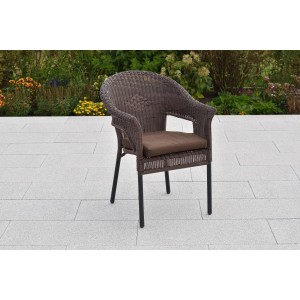 Merxx Ravenna Stapelsessel mit Sitzkissen, Teil des 5-tlg. Gartenmöbel-Sets in Schoko.