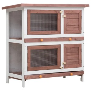 Brauner vidaXL Kaninchenstall aus Holz mit 4 Türen für den Außenbereich.