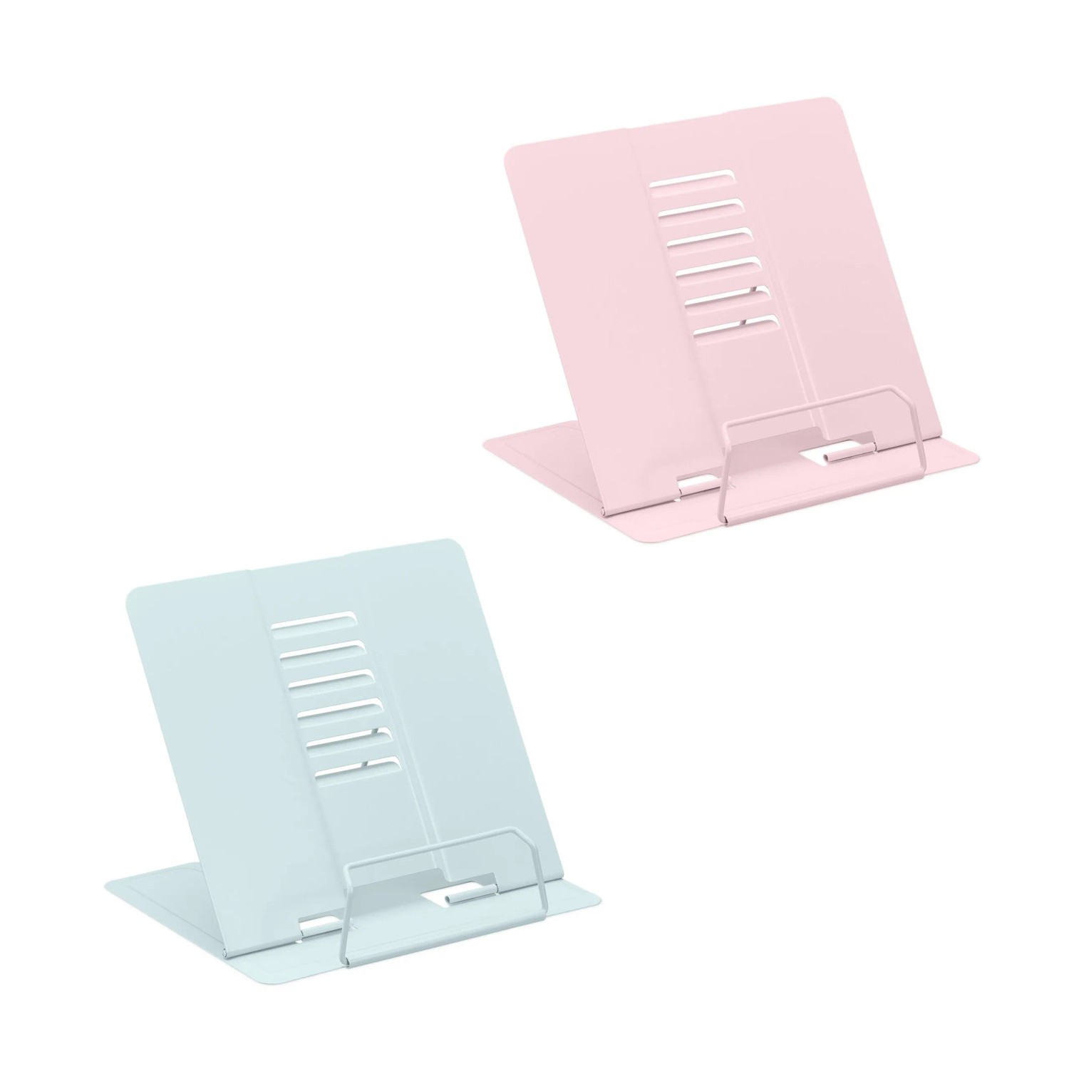 Relaxdays Buchständer 2er Set Stahl Blau Rosa Höhenverstellbar Klappbar 18 cm x 21 cm x 16,5 cm je 440 g