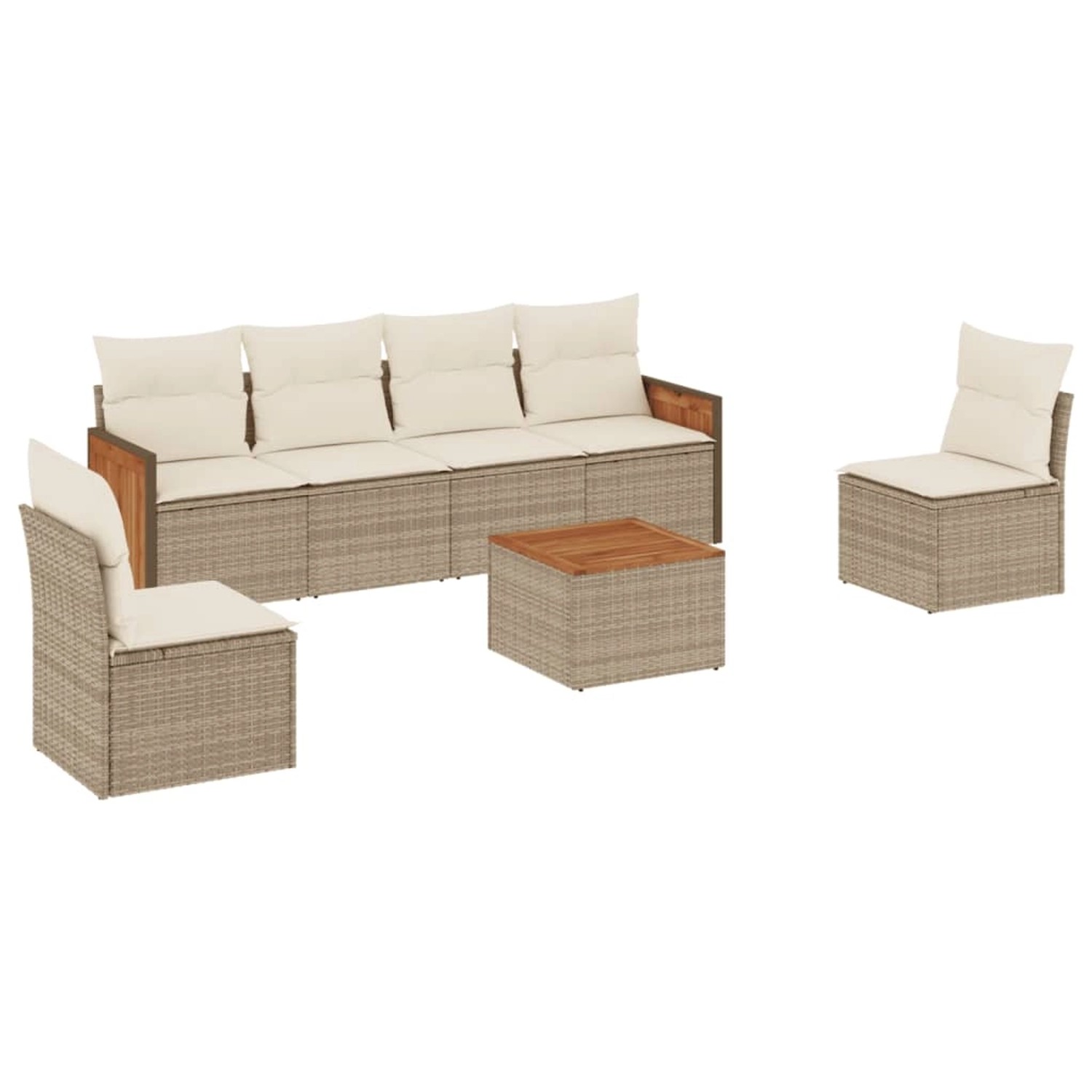 Thumbnail - vidaXL 7-Tlg Garten-Sofagarnitur mit Kissen Beige Poly Rattan 3259951