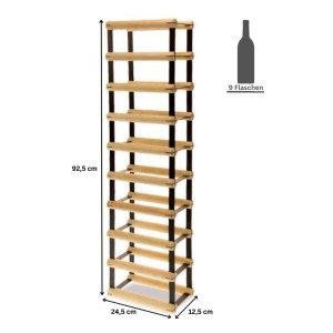 PROREGAL Weinregal aus Kiefernholz, geölt, für 9 Flaschen. Modulares System, braun mit Metall.