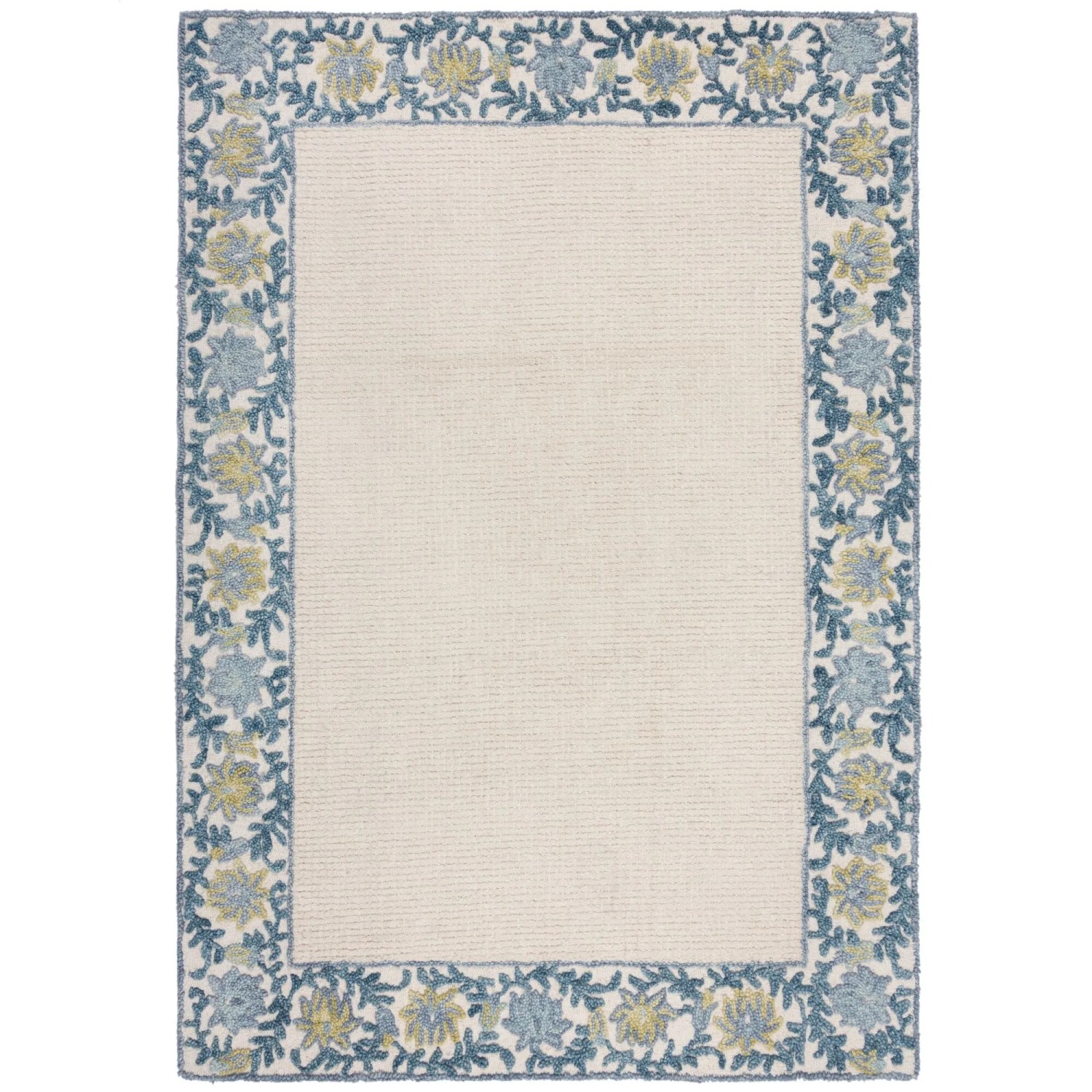 Flair Rugs Wollteppich Myla Floral Frame 120 cm x 170 cm Beige-Blau